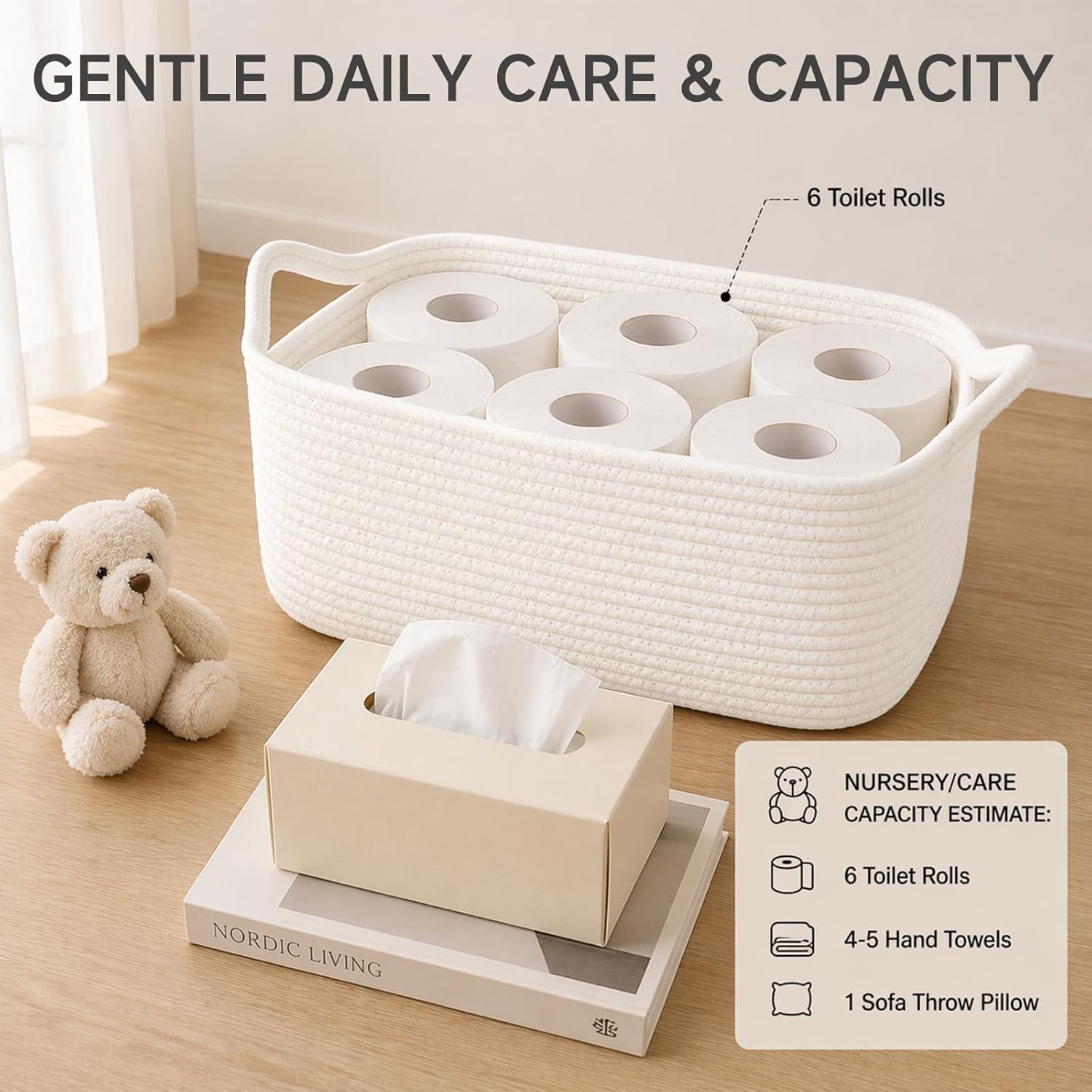 Woven Baby Shower Basket for Nursery & Pet Toys / White / Medium: 13.5l*10w*6h