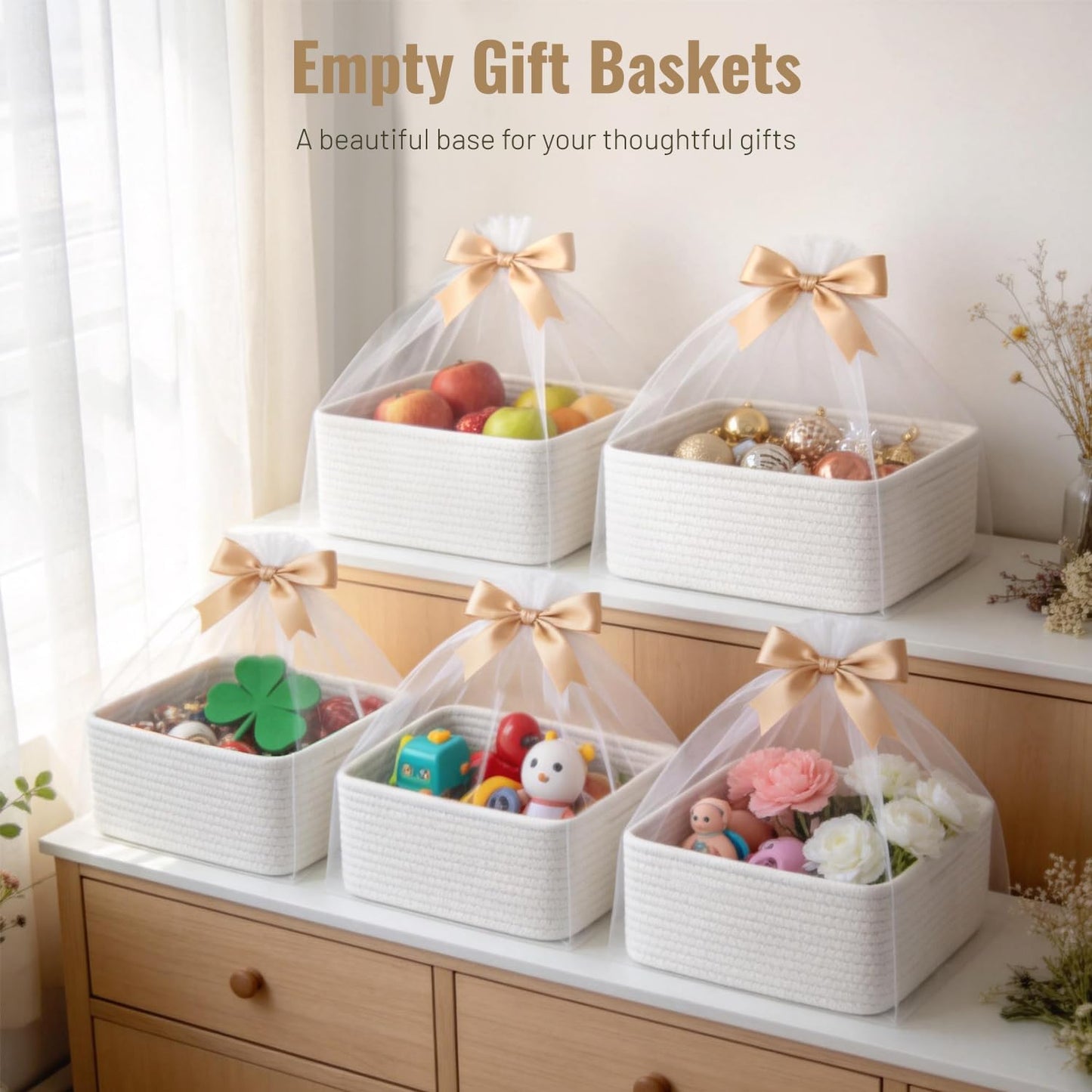 Small Woven Storage Baskets / White / Set of 5