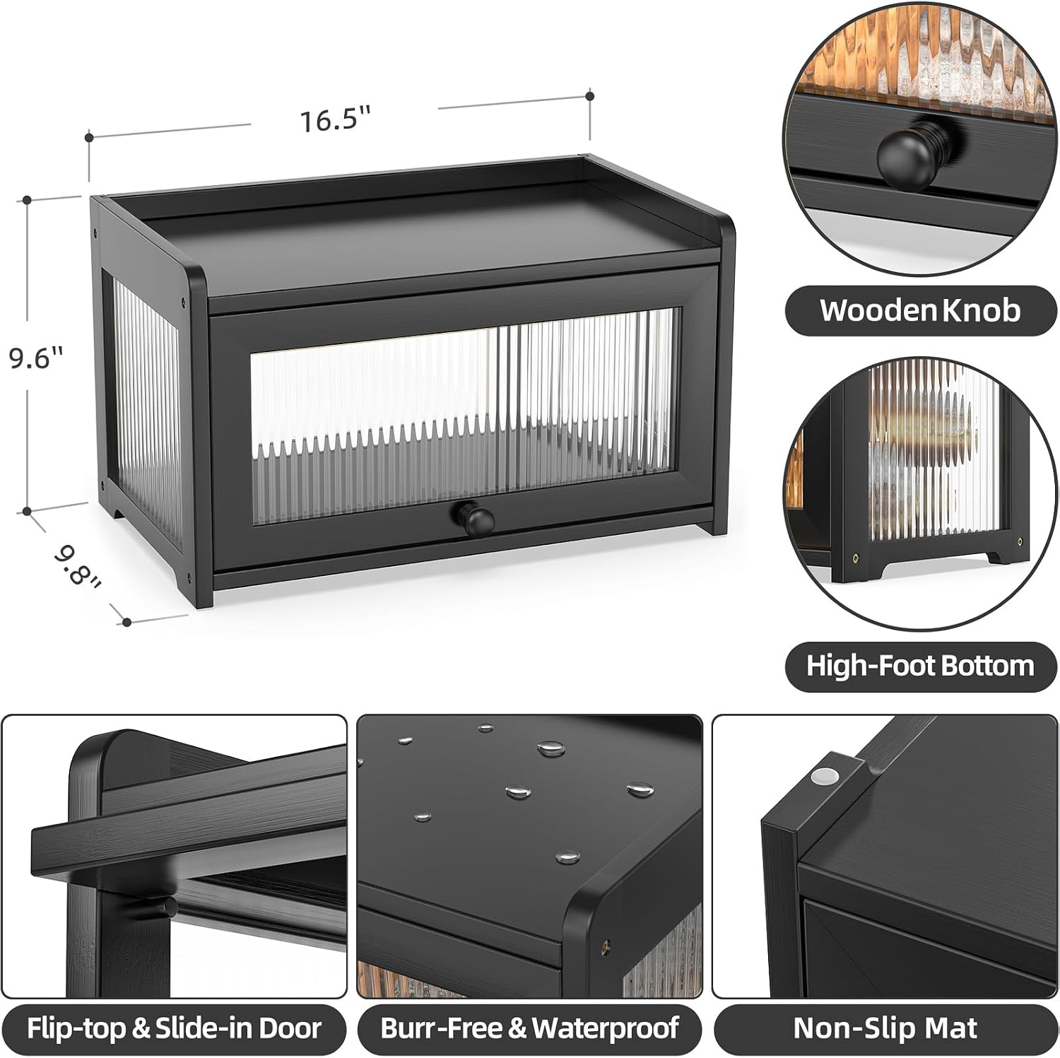 BAMBANG Bamboo Bread Box for Kitchen Countertop, Extra Large Farmhouse Bread Box with 4-Side Clear Panels, Wooden Bread