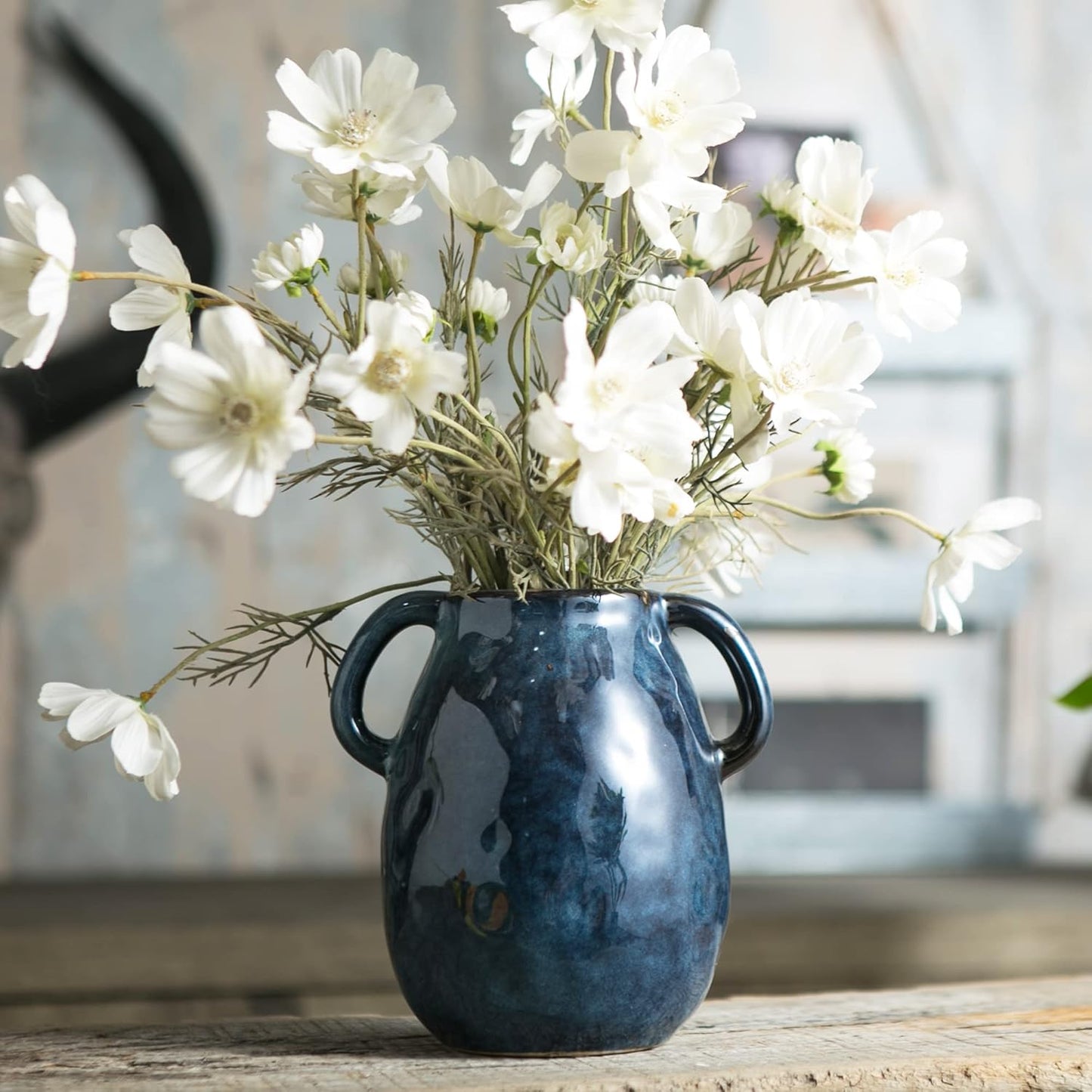 Blue Ceramic Vase / Double Handle - Blue
