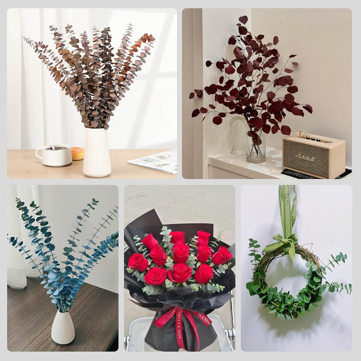 17'' Fresh Eucalyptus Leaves Branches Hanging for Shower / Natural / Set of 16