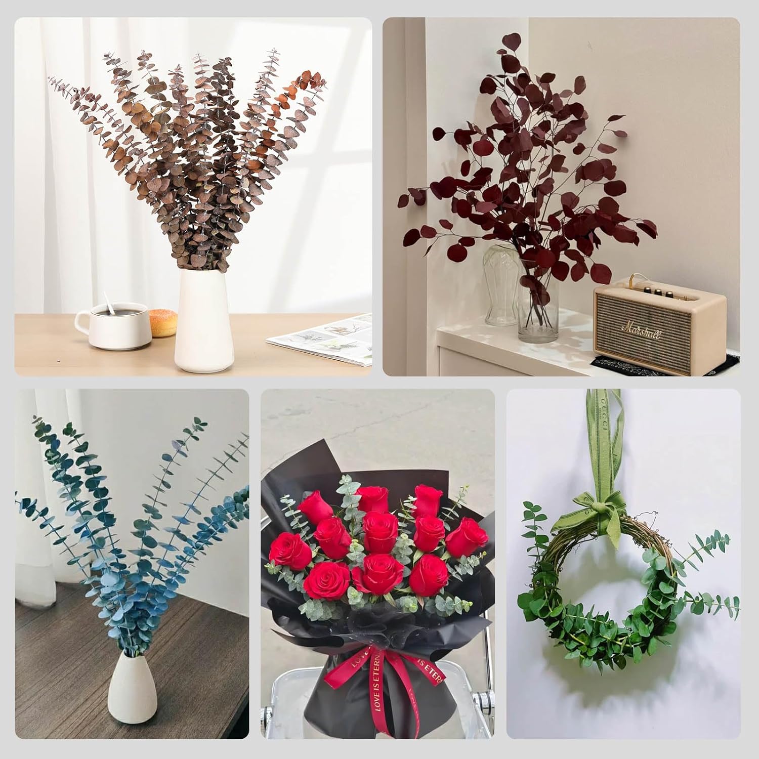 17'' Fresh Eucalyptus Leaves Branches Hanging for Shower / Natural / Set of 16