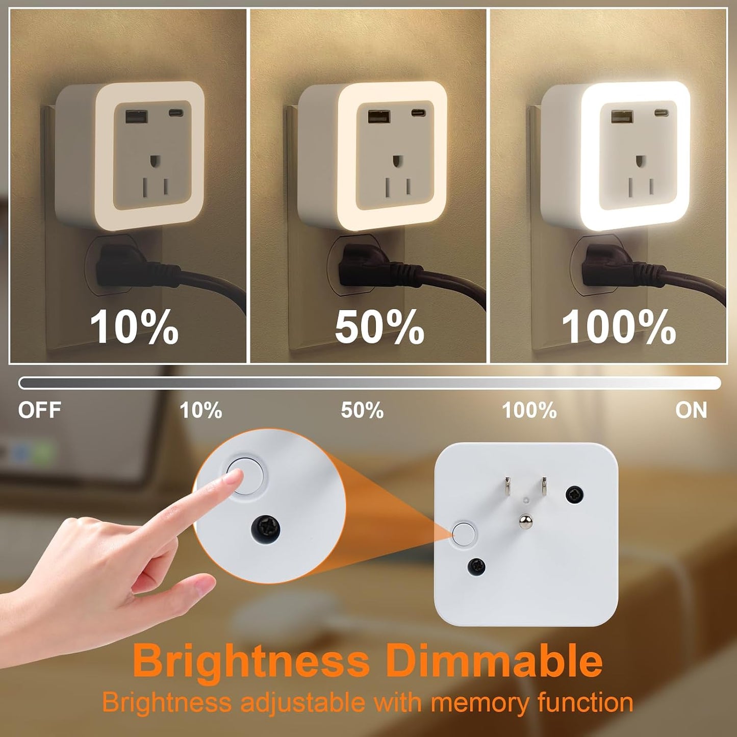 Night Lights Plug Into Wall 2 Pack Rechargeable Battery Backup Light | Dusk to Dawn Sensor Night Light with Outlet