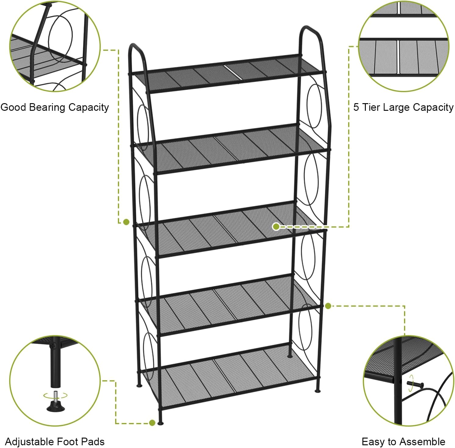 VyGrow 5 Tier Plant Stand Indoor Outdoor, Heavy Duty Plant Shelf, Metal Mesh Tall Plant Stands Holder Rack for Living