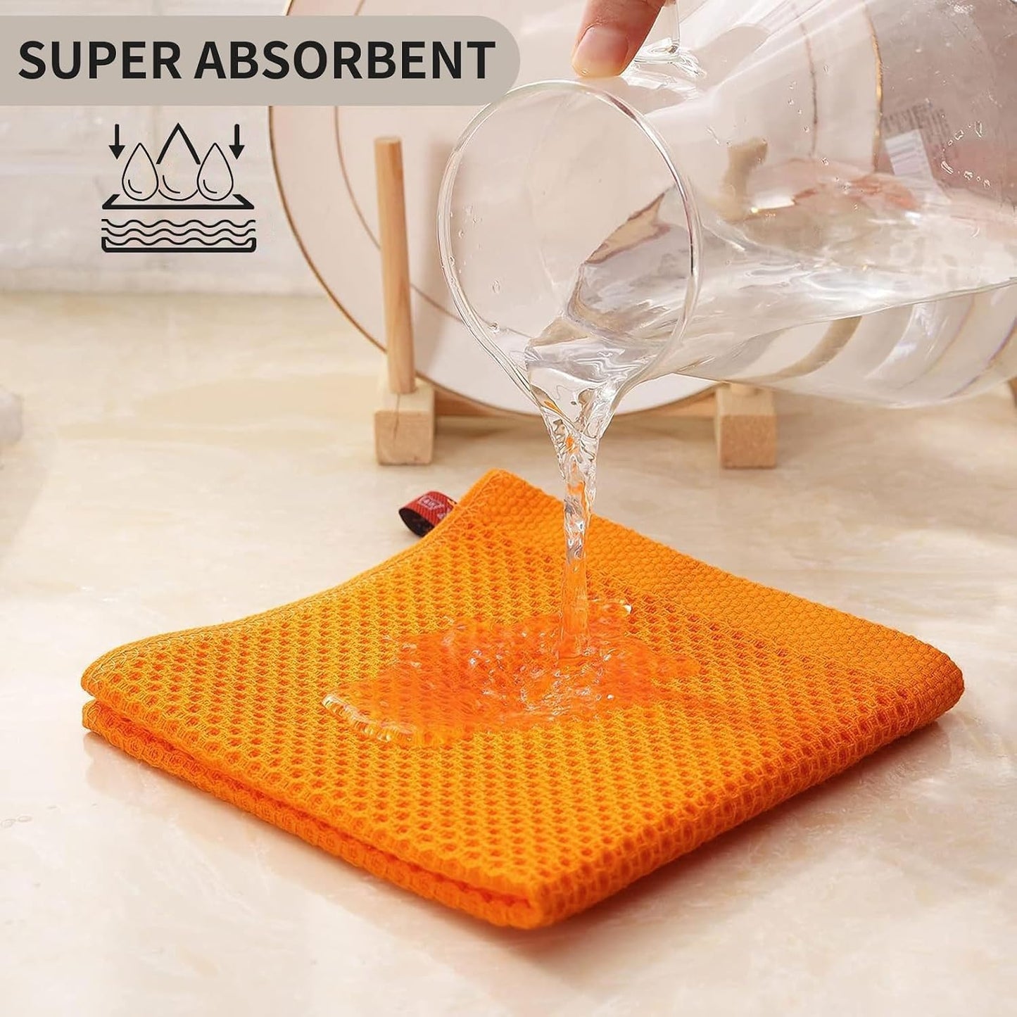 Kitinjoy 100% Cotton Waffle 12-Pack Kitchen Towels, 12" x 12", Orange | Ultra Absorbent, Super Soft, lightweight, Quick