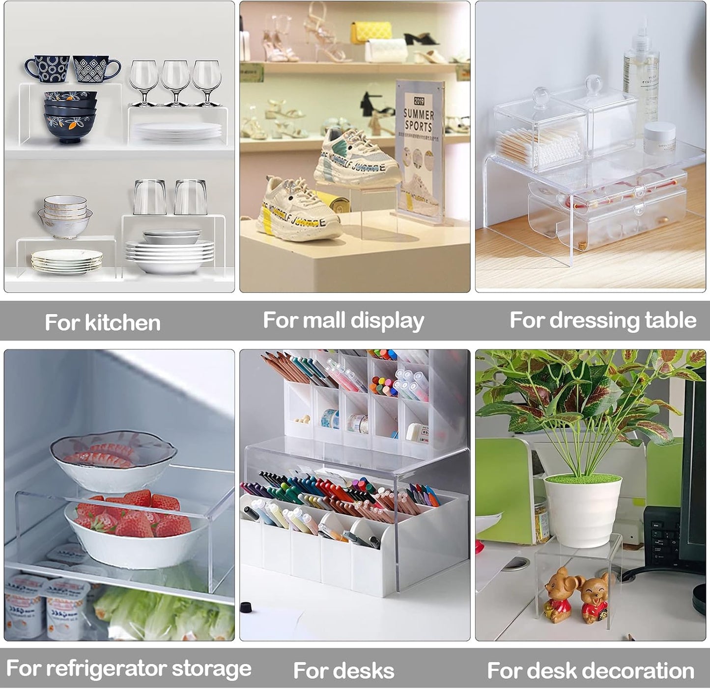 MerryNine Clear Acrylic Risers Display Stands Multi-Size | 8-Piece Set, Square, 4"~6.3", Ideal for Retail, Cupcakes