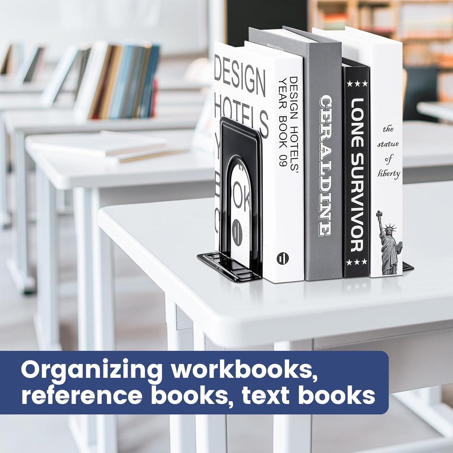 Non-Skid Metal Bookend Supports / Black / 6 x 5 x 6