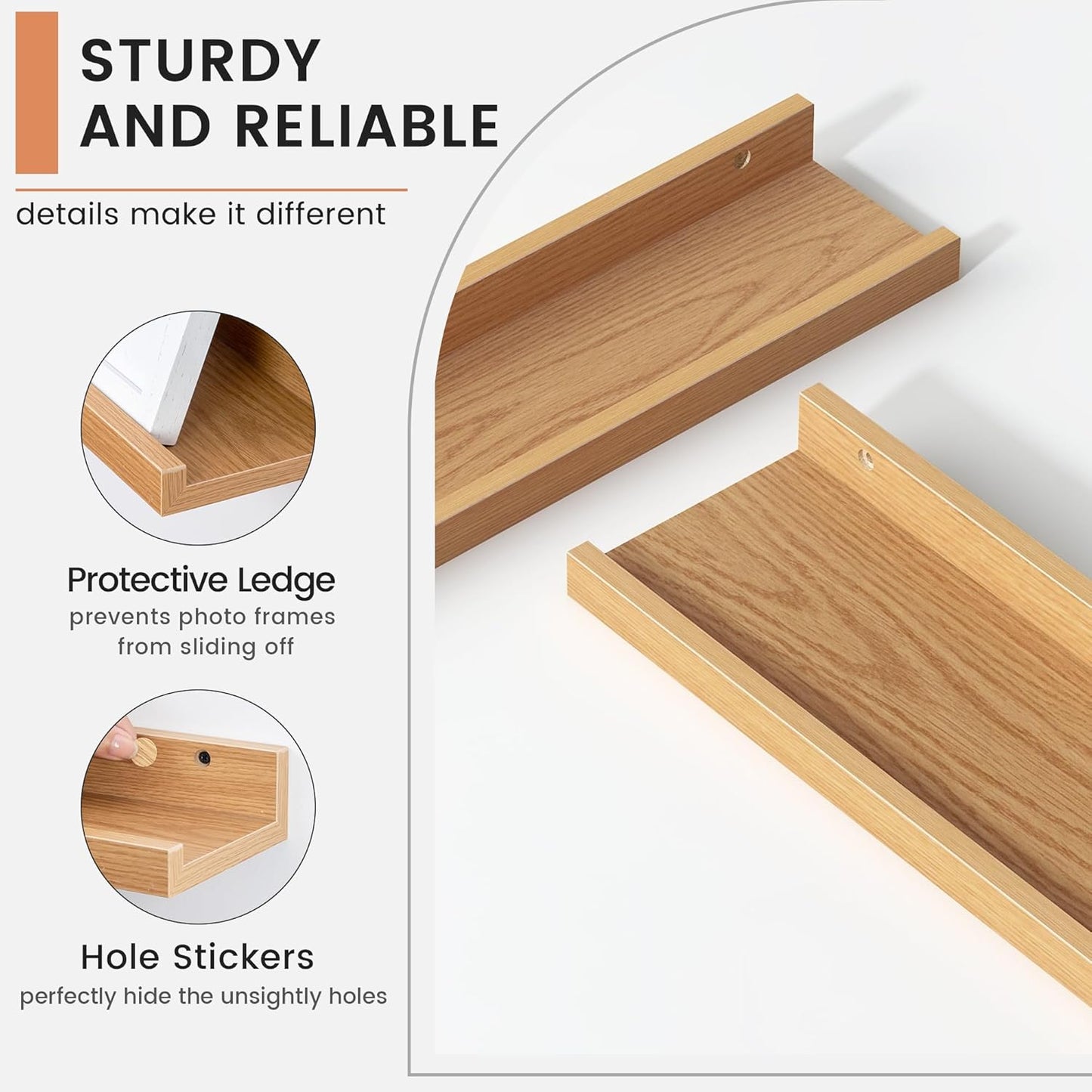 Floating Picture Ledge Shelves Set of 8, 16 Inch Shelves with Lip - Large Nursery Book Shelf for Toys Storage, Kids