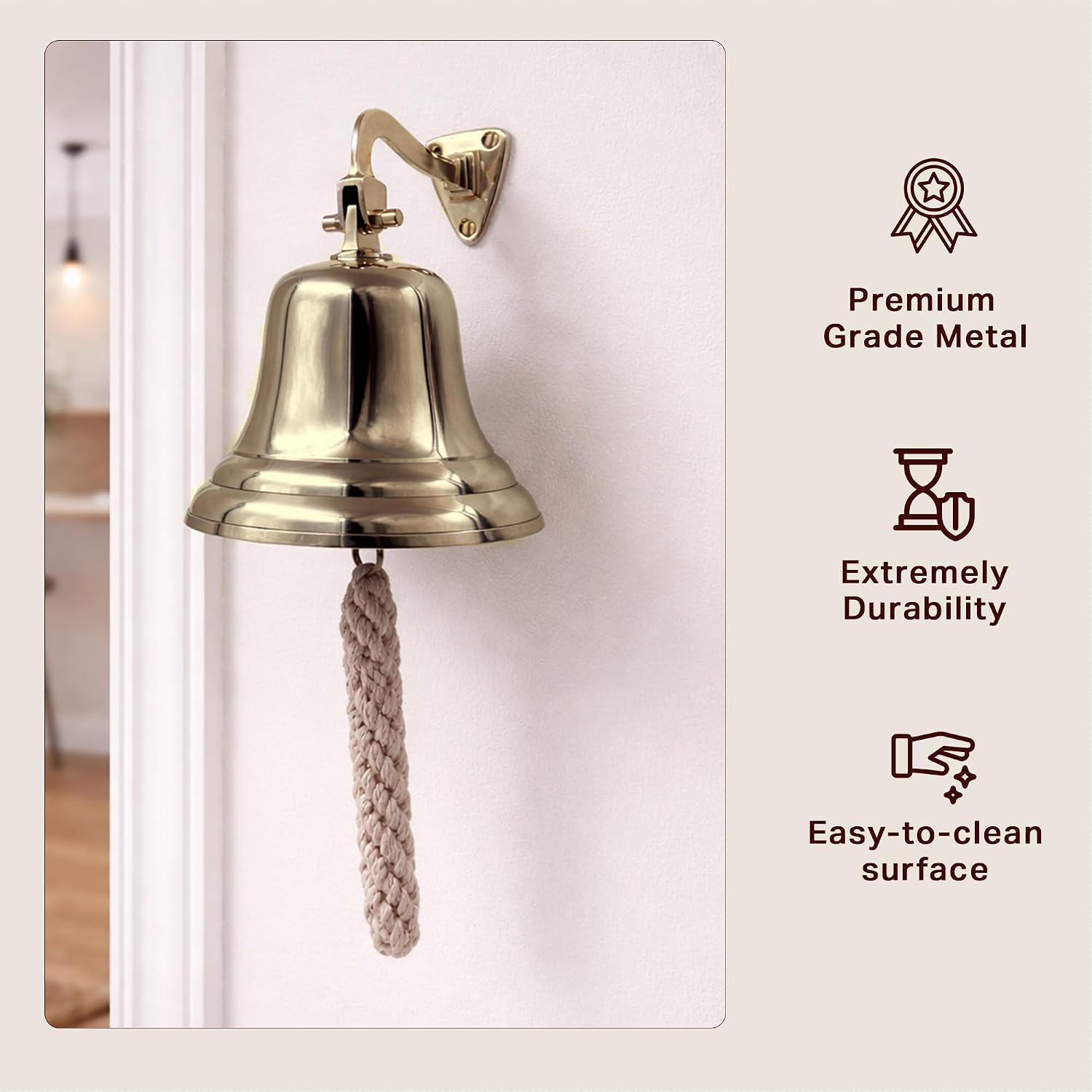 THDC Solid Brass Ship Last Orders Pub Door School Dinner Reception Home Decor Wall Mountable Bell (6")