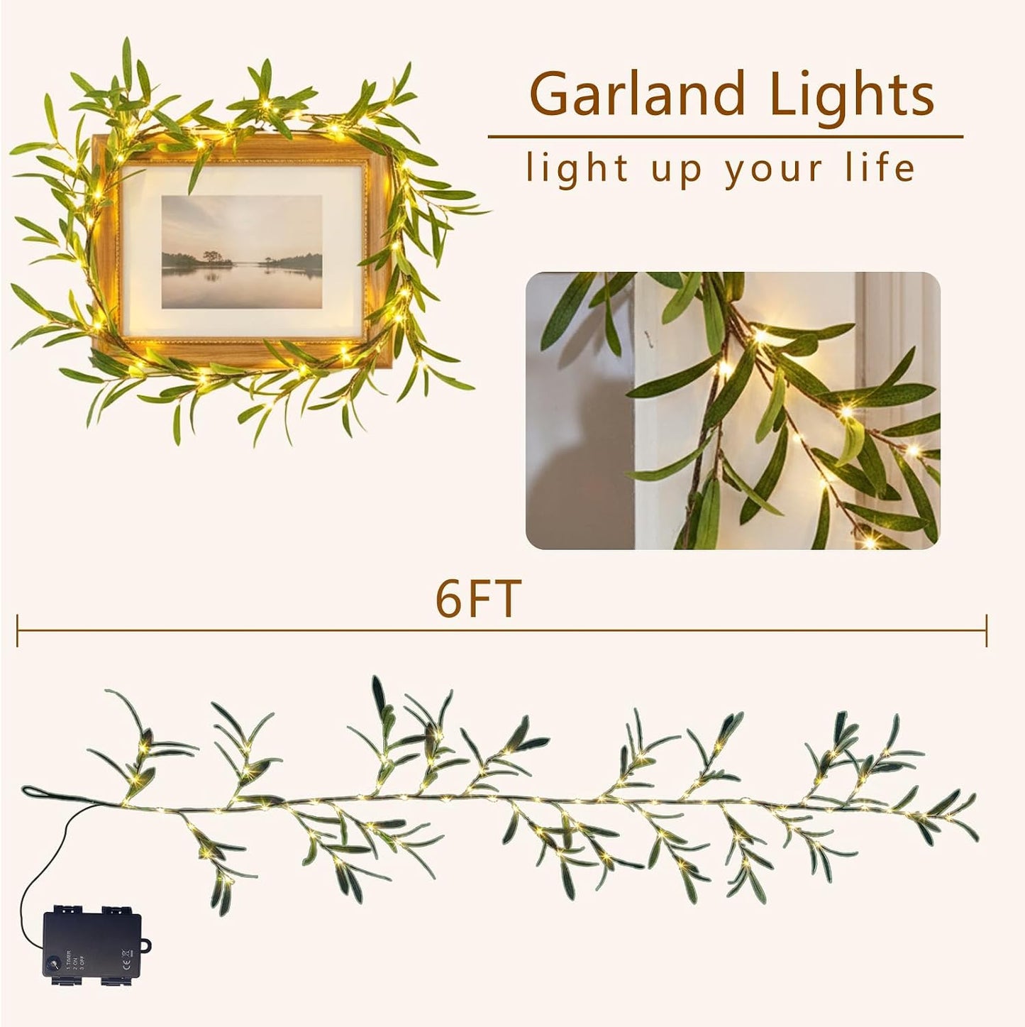 Lighted Artificial Olive Garland / 6 Inch