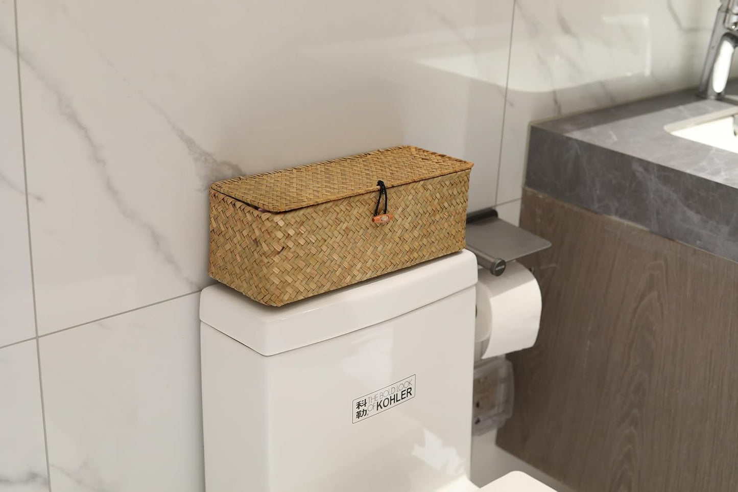 Seagrass Woven Storage Basket / 3 Section with Lid