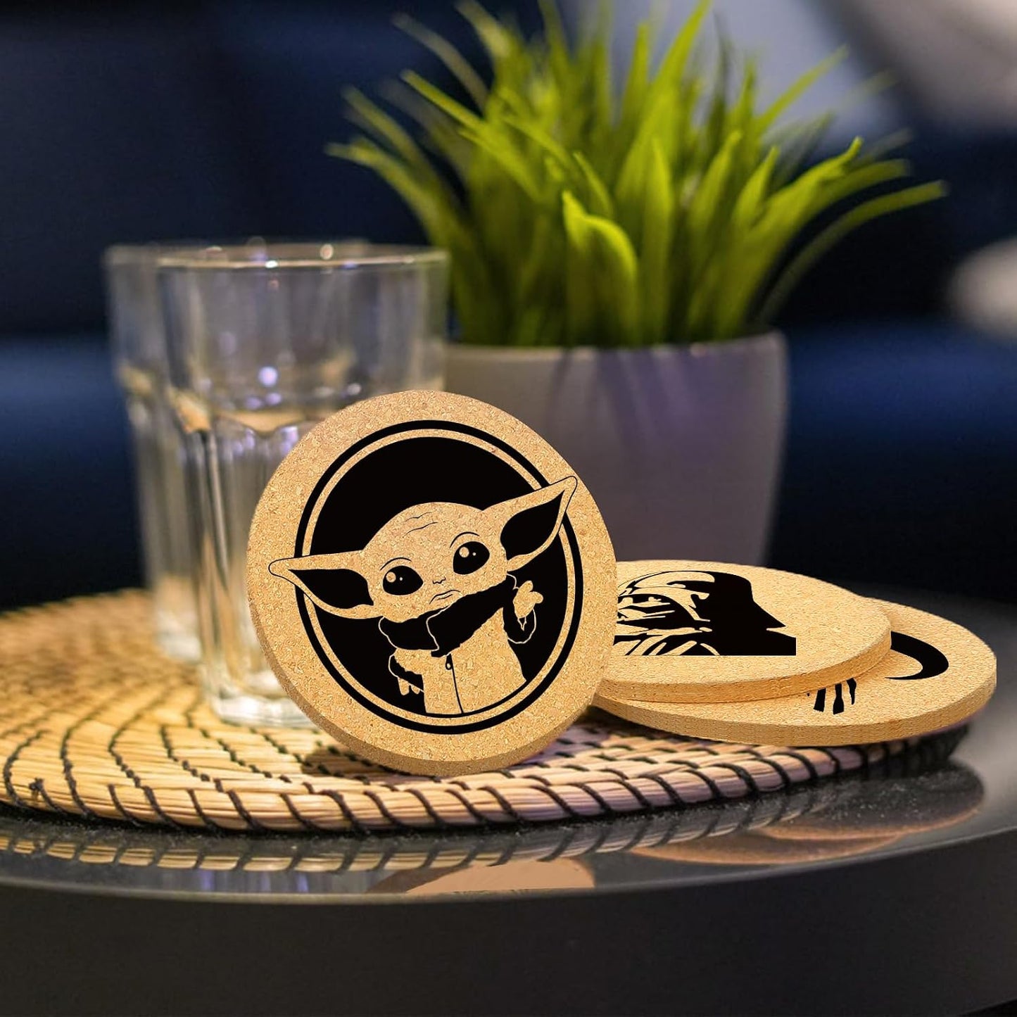 Holder / Absorbent Coaster Cork Wood for Cup Desk Office Table Kitchen / Star Battle / Set of 6
