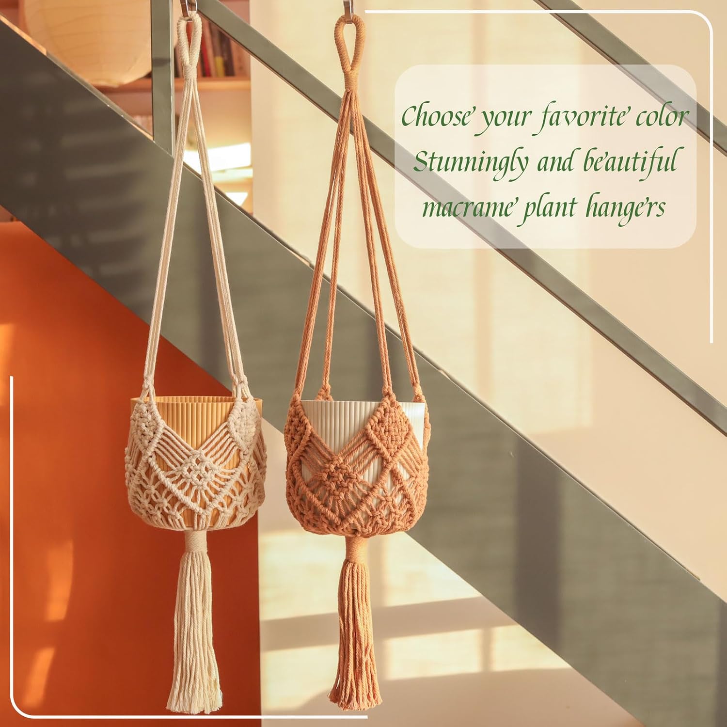 2Packs Macrame Plant Hangers Indoor Macrame for up to Pot Crochet Boho Plant / Caramel / 8 Inch