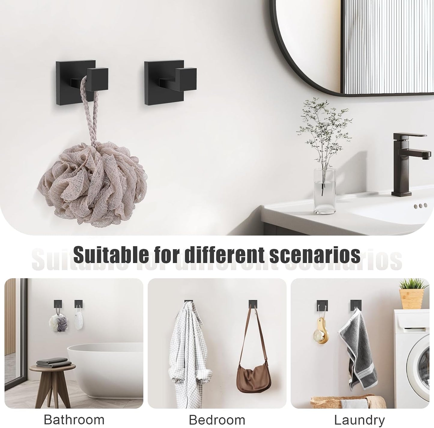 TQKAG Matte Black Bathroom Hardware Accessories Set 5 Pieces, Double Post Pivoting Toilet Paper Holder Set Stainless