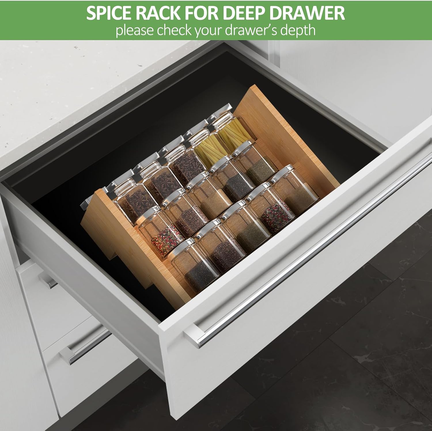 2 Pack Bamboo Spice Rack Organizer for Kitchen Counter, 3 Tier Spice Shelf | 3 Tier Countertop Step Shelf, Seasoning