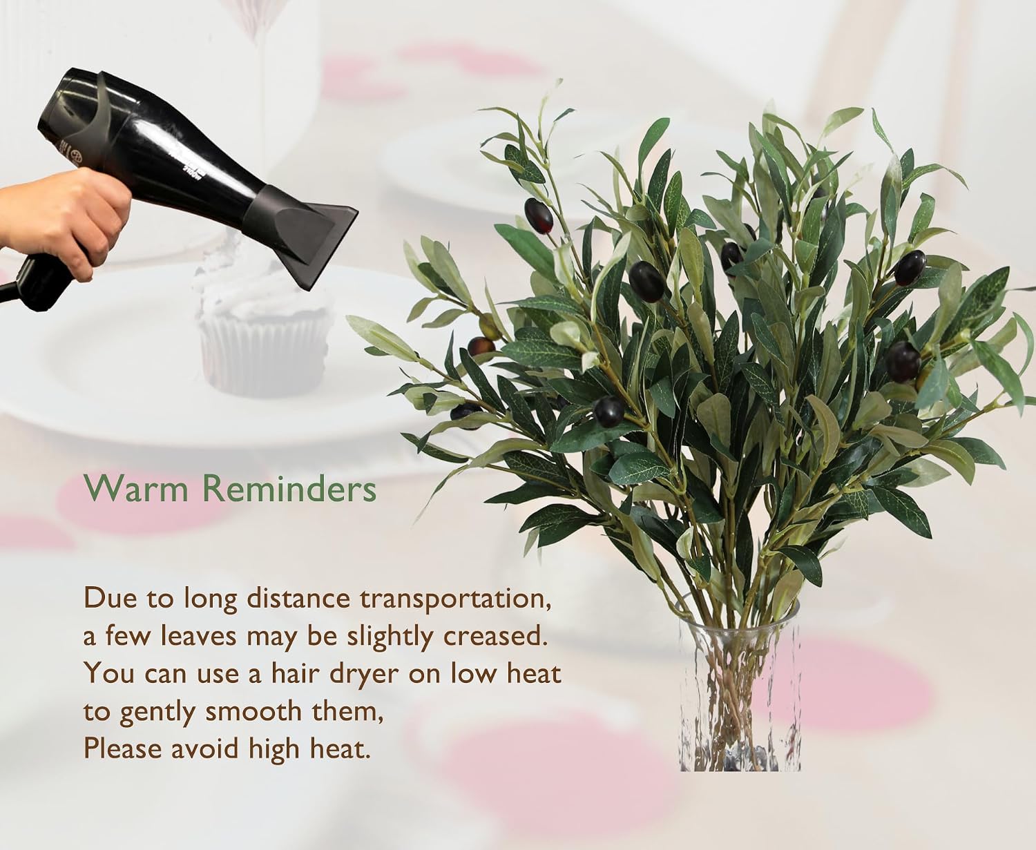 Artificial Olive Branches for Vases Faux Olive Tree Stems / 18.9 Inch / Set of 5