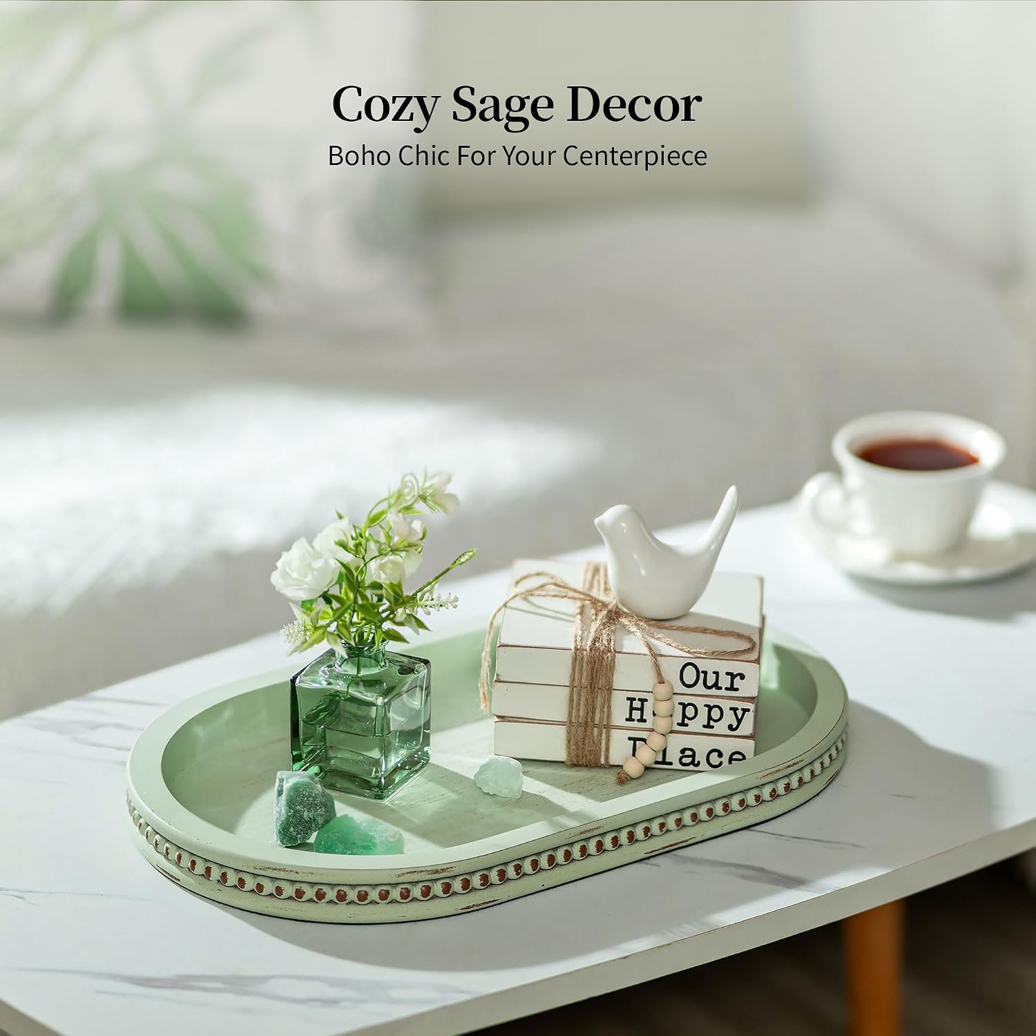Decorative Trays / Oval Bathroom Trays / Sage Green
