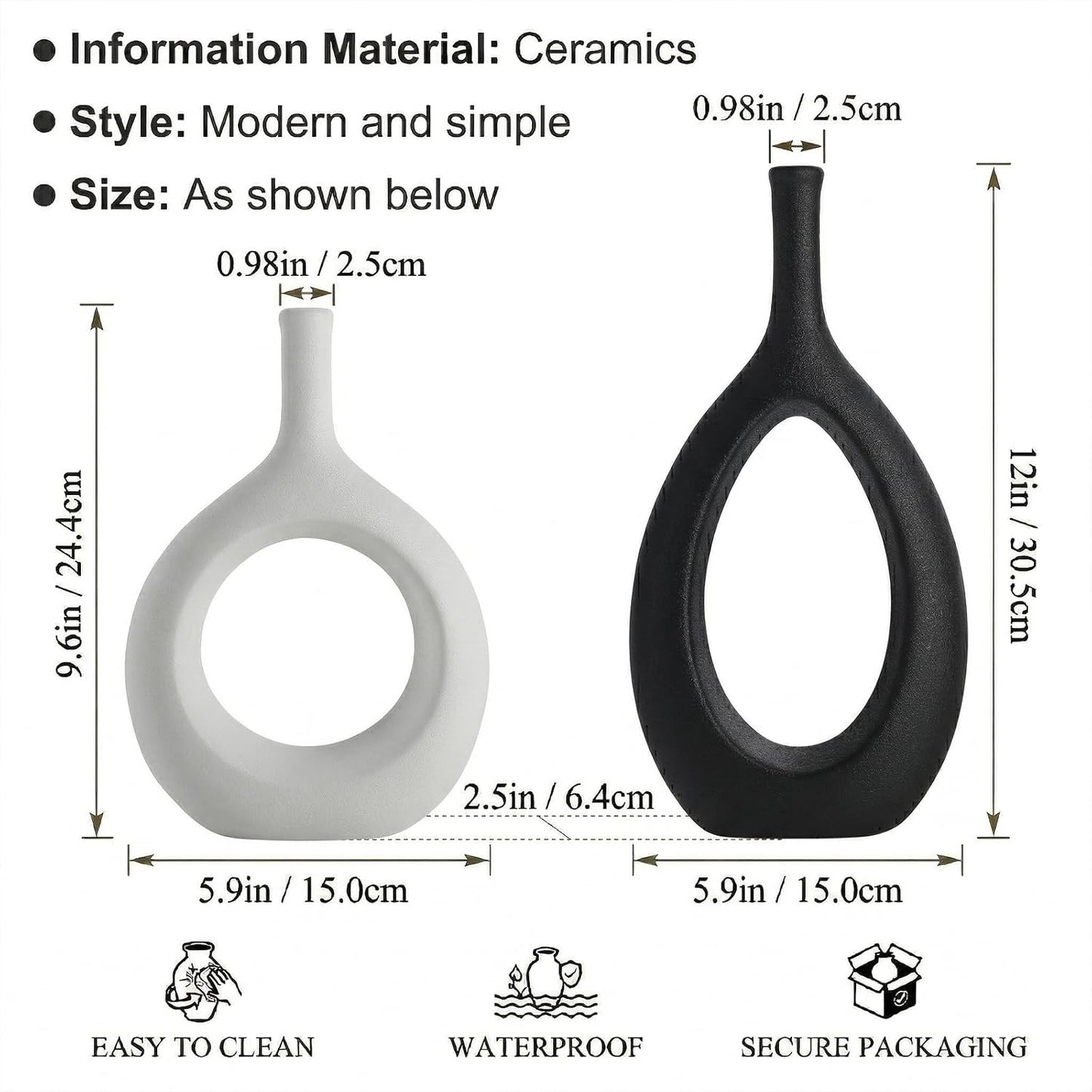 Boho Circle Vase / Big Black Little White / Set of 2