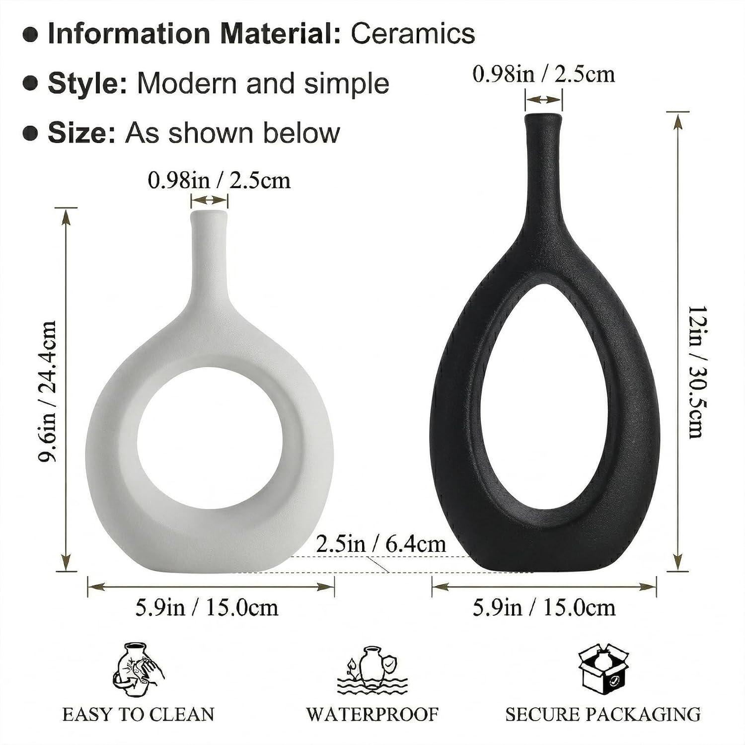 Boho Circle Vase / Big Black Little White / Set of 2