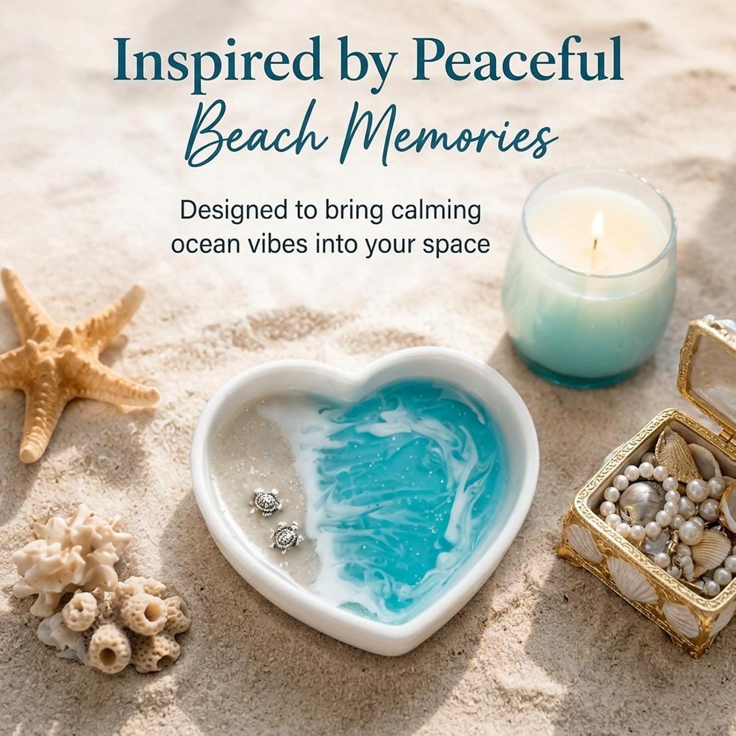 Handmade Resin Heart Shaped Ocean Trinket Holder