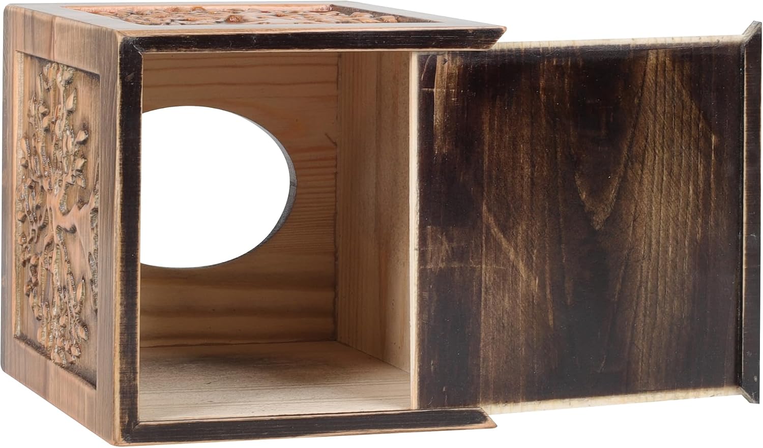 Embossed Wood Tissue Box Cover Square Brown Tissue Holder Lacquered Tree / Brown-tree of Life