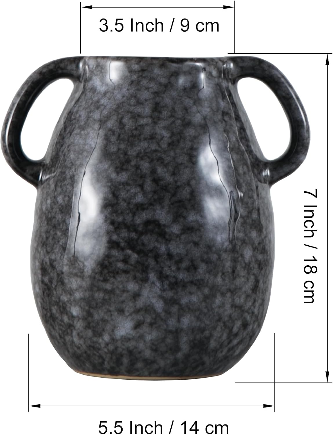 Black Ceramic Vase / Double Handle - Black