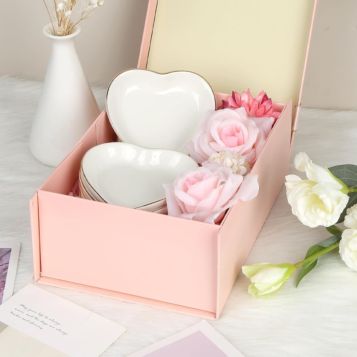 Ceramic Jewelry Tray Heart Jewelry Dish for Women / White Heart Shape / Set of 8
