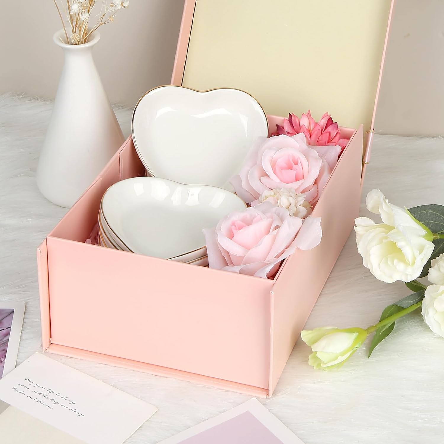 Ceramic Jewelry Tray Heart Jewelry Dish for Women / White Heart Shape / Set of 8