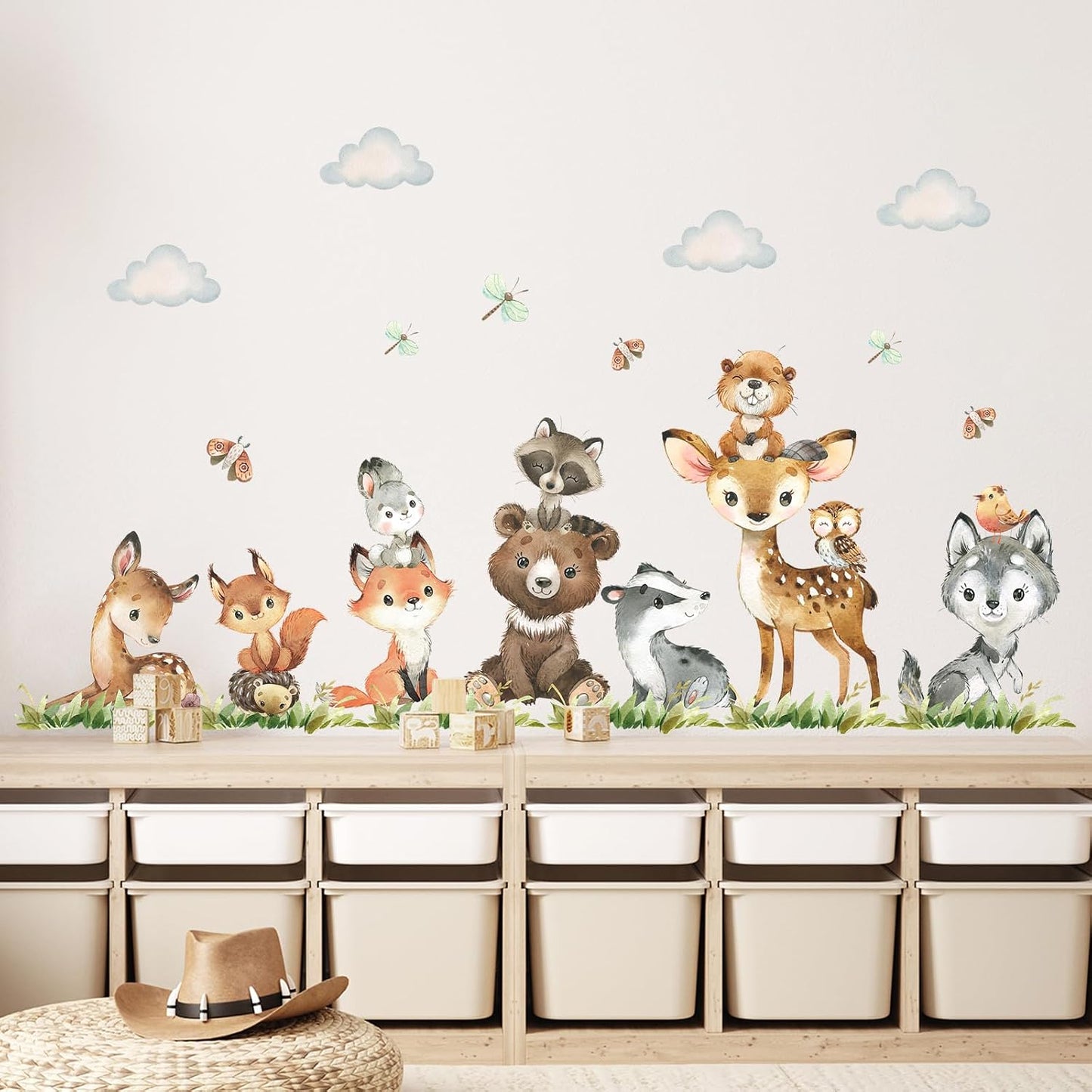Jungle Animals Wall Stickers Forest Animal Wall Decals Fox Bear Giraffe Self-Adhesive / Animals B
