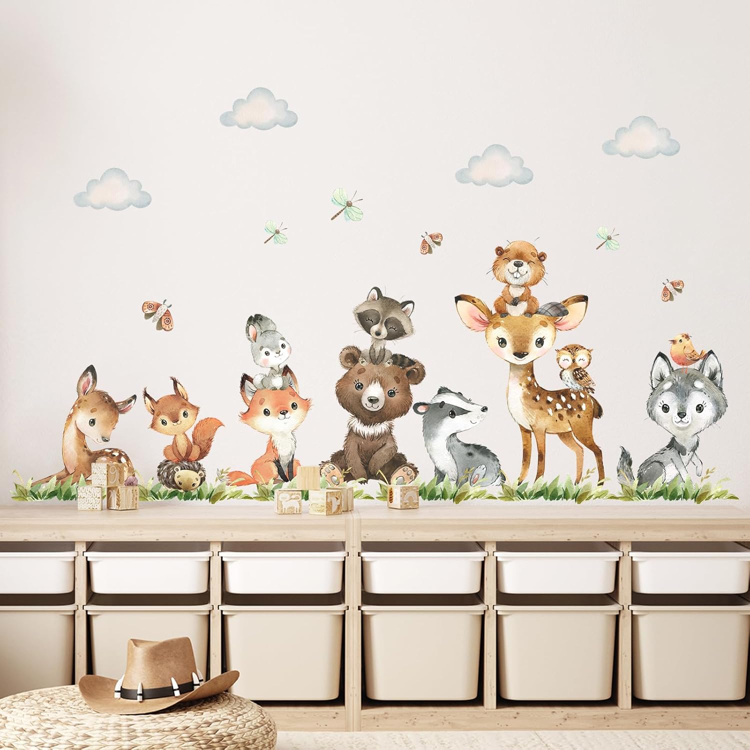 Jungle Animals Wall Stickers Forest Animal Wall Decals Fox Bear Giraffe Self-Adhesive / Animals B