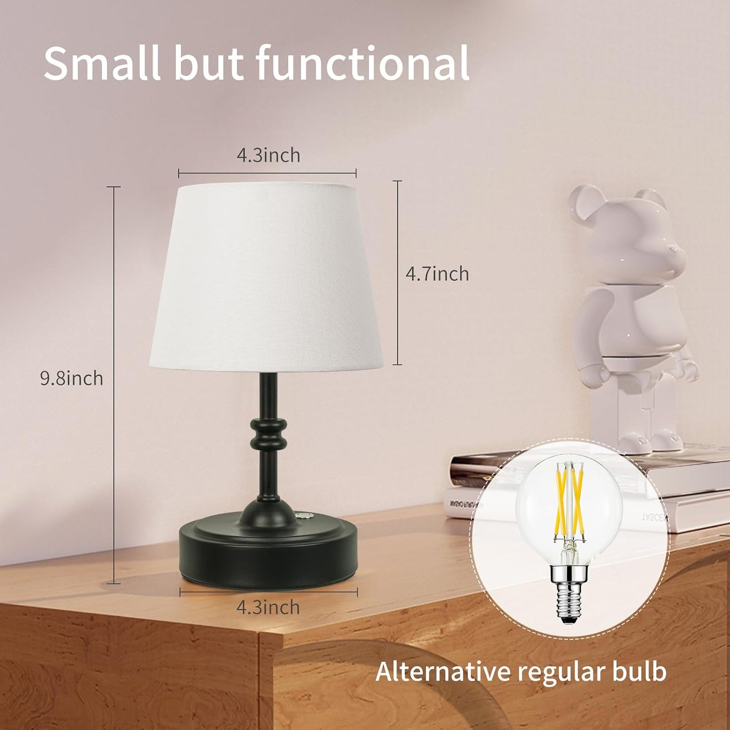 ONEWISH Small Cordless Lamp Dimmable-Battery Operated Table lamp, 4000mAh Rechargeable, Touch Bedside Lamp with White