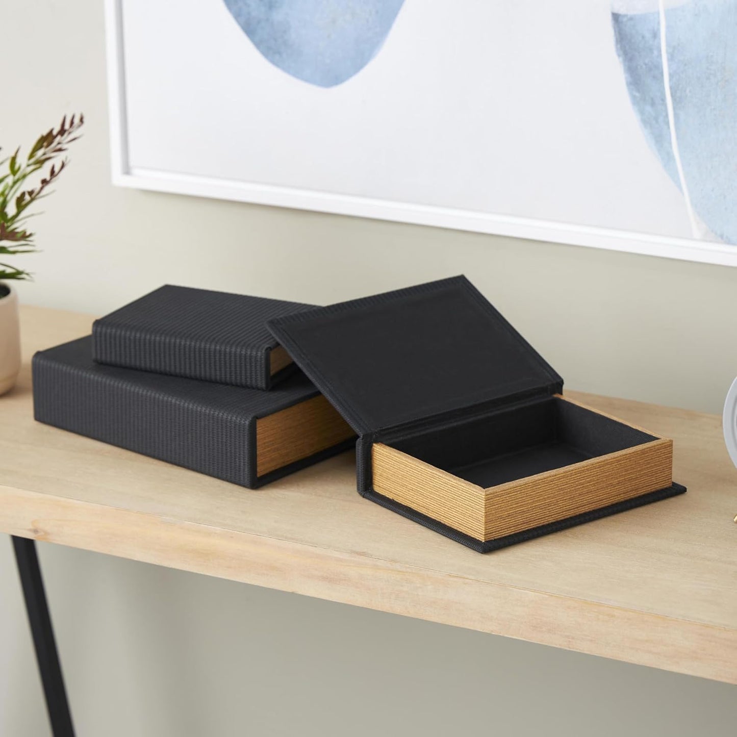 Faux Leather Decorative Box Book Shaped Book Shaped / Black / 12", 10", 8"H / 8 Inch / Set of 3