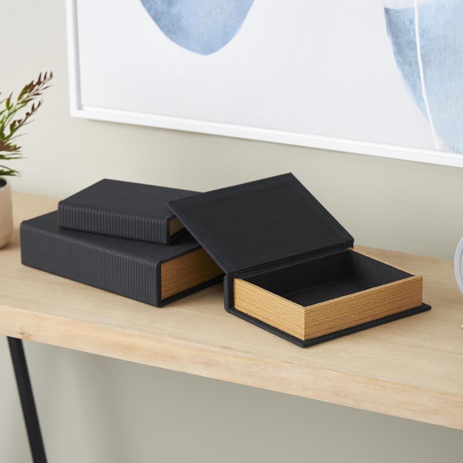 Faux Leather Decorative Box Book Shaped Book Shaped / Black / 12", 10", 8"H / 8 Inch / Set of 3