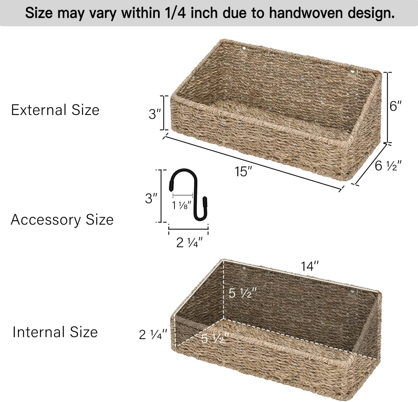 Seagrass Baskets / Woven Wall Baskets for Storage / Natural