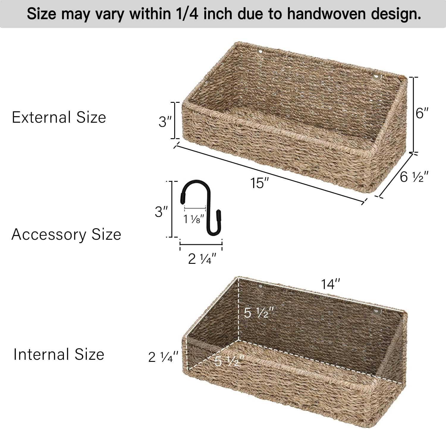 Seagrass Baskets / Woven Wall Baskets for Storage / Natural