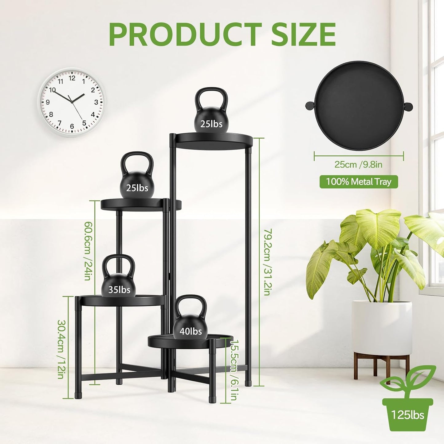 iDavosic.ly 4 Tier Large Plant Stand Indoor Outdoor, 10 In Wide Tray, Black | Tiered Metal Corner Heavy Duty Multiple