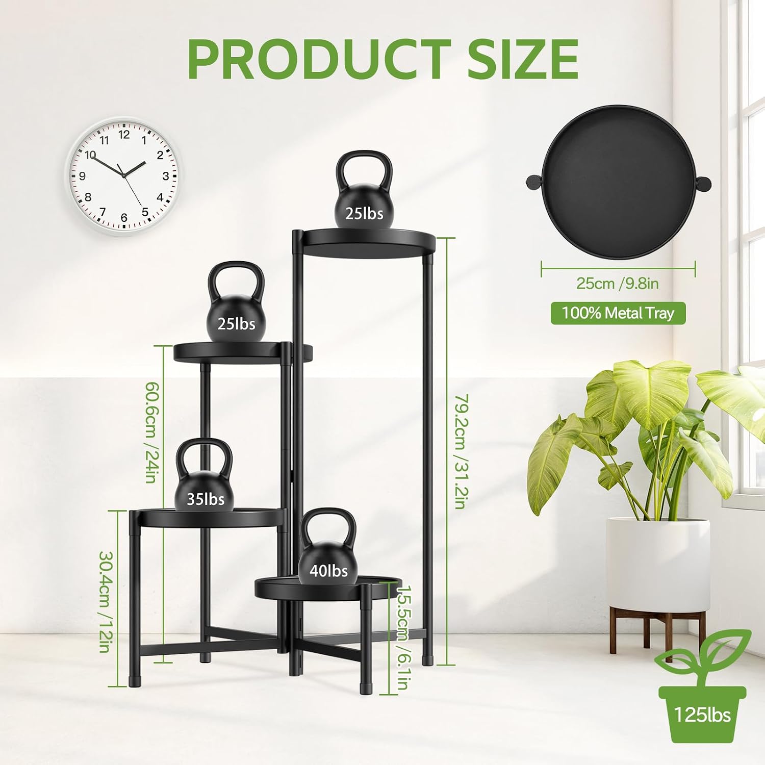 iDavosic.ly 4 Tier Large Plant Stand Indoor Outdoor, 10 In Wide Tray, Black | Tiered Metal Corner Heavy Duty Multiple