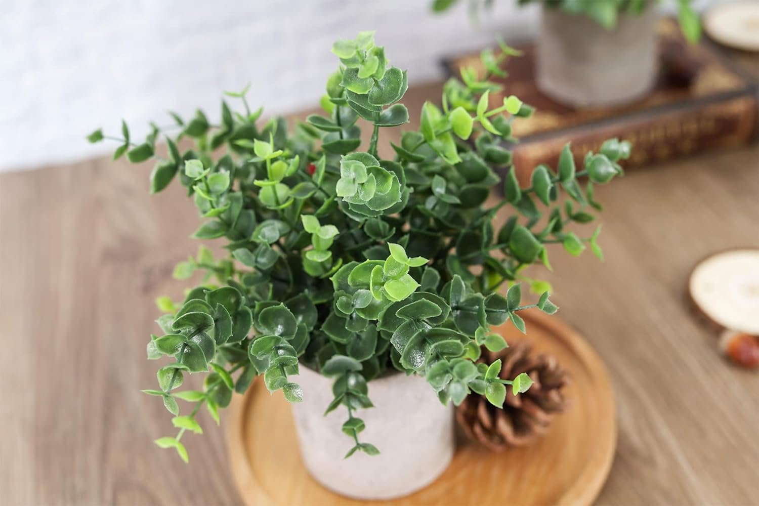 Mini Potted Fake Plants Artificial Plastic Eucalyptus Plants Topiaries / Green / Set of 3