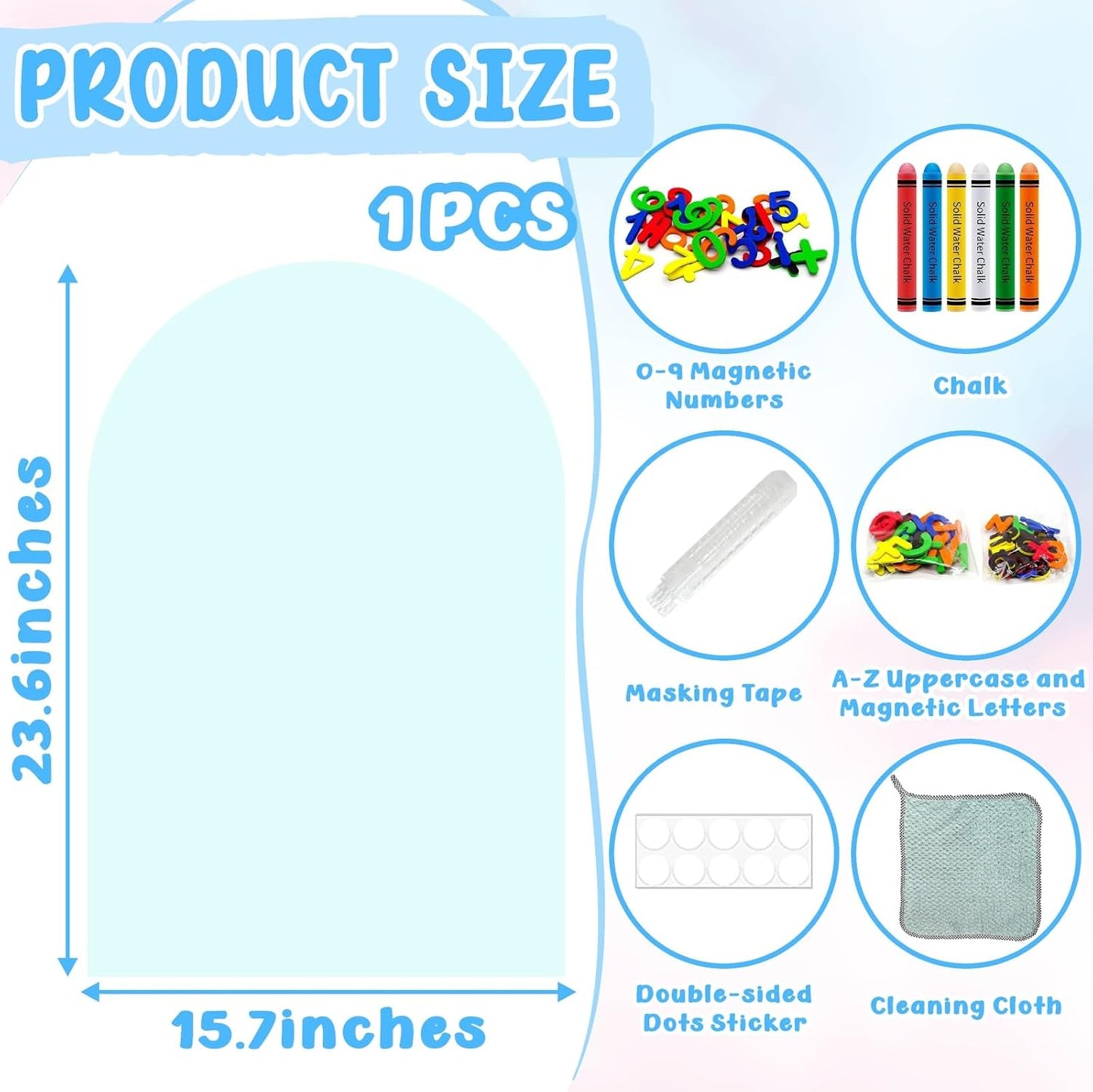 Arch Magnetic Wall Decal Magnet Chalk Board for Kids Peel and Stick Self Adhesive Magnetic / Blue