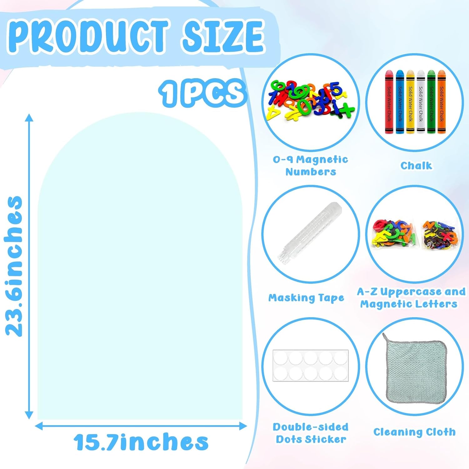 Arch Magnetic Wall Decal Magnet Chalk Board for Kids Peel and Stick Self Adhesive Magnetic / Blue
