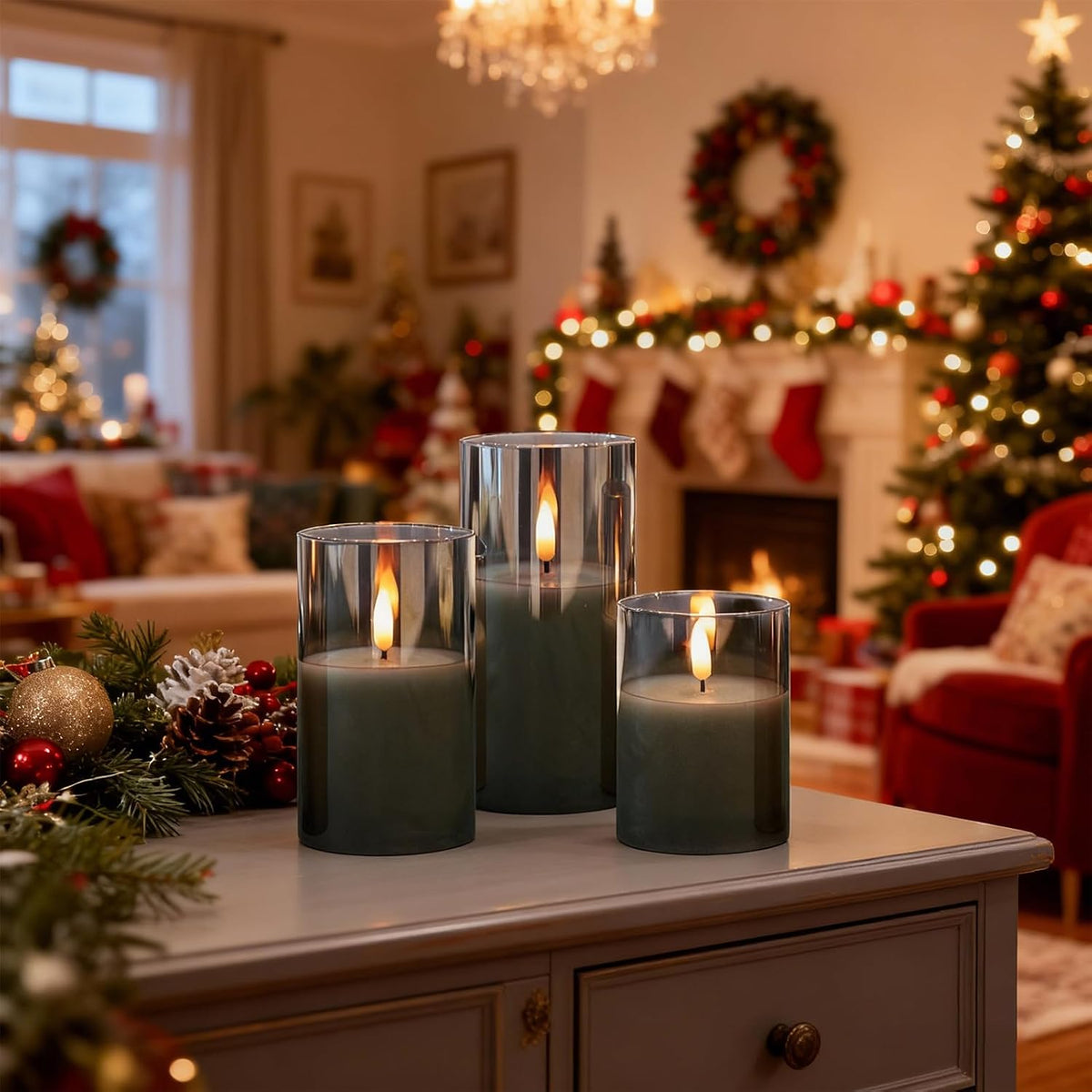 GenSwin Rechargeable Glass Flameless Candles with Remote Timer Black | Charging Base,Battery Operated Candles with 3D
