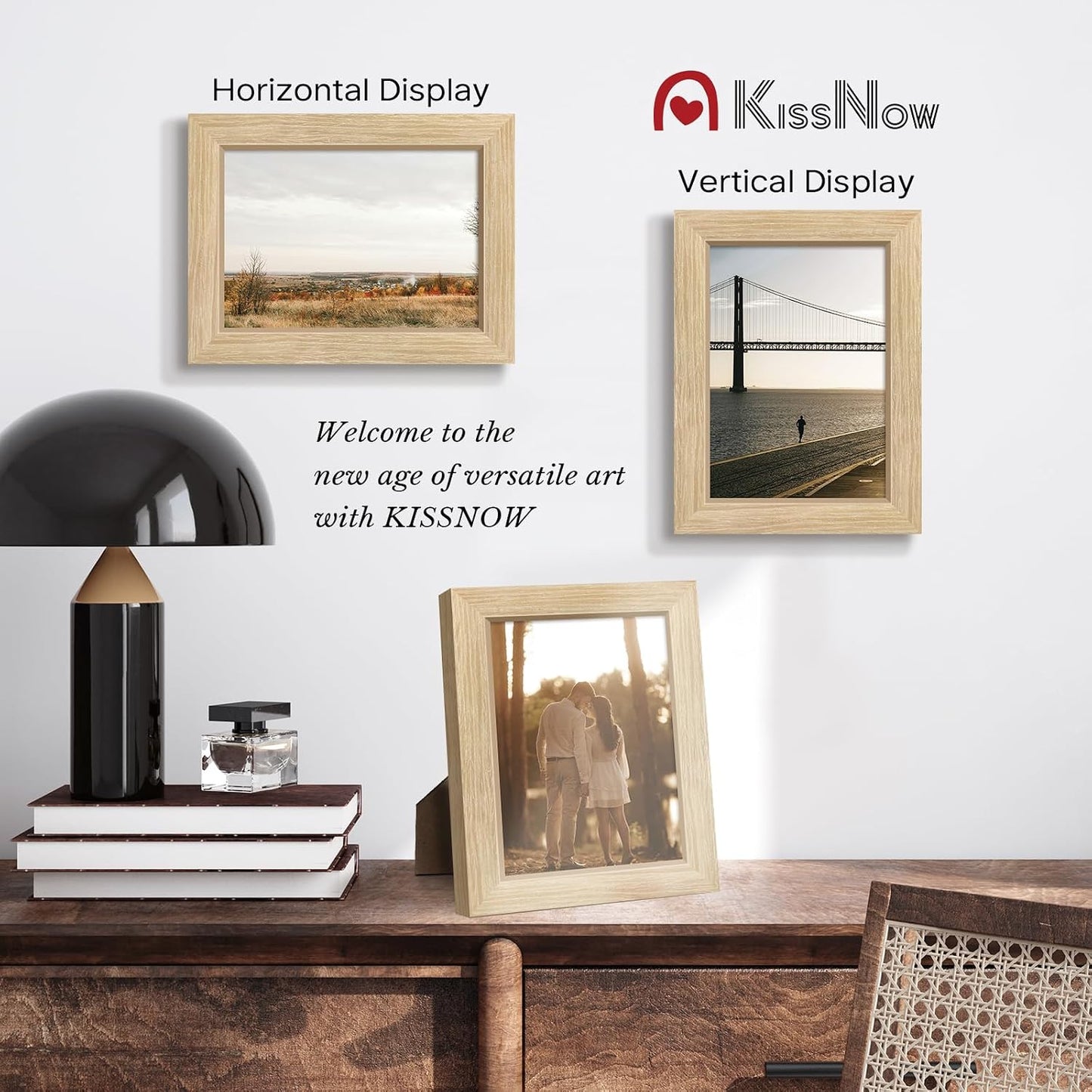 5x7 Picture Frame 4 Pack, Oak Solid Wood, Wall or Tabletop, Room | Gallery Wall Set, Thick & Wide Border, Polished