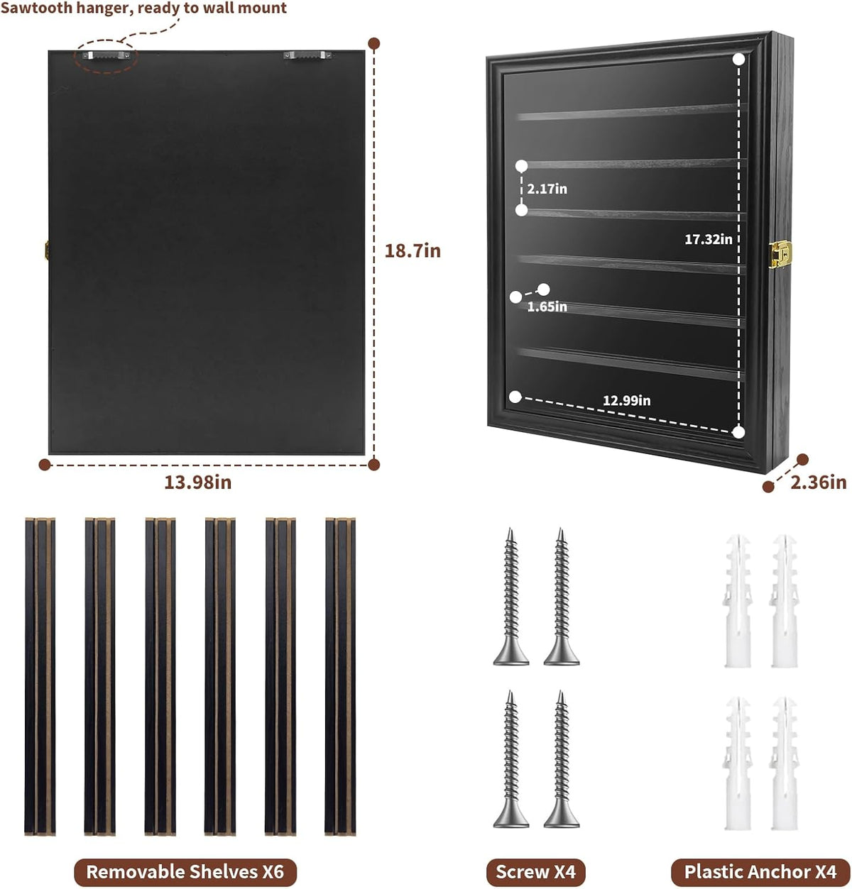 Challenge Coin Display Case, 7 Rows Lockable Military Coin Display Cabinet with UV Acrylic Door, Removable Shelves &
