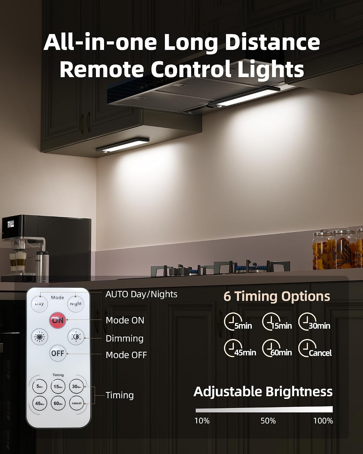 EZVALO 6-Pack Under Cabinet Lighting, 1600mAh Motion Sensor Light, Black LED Closet Lights Wireless, 6500K Dimmable