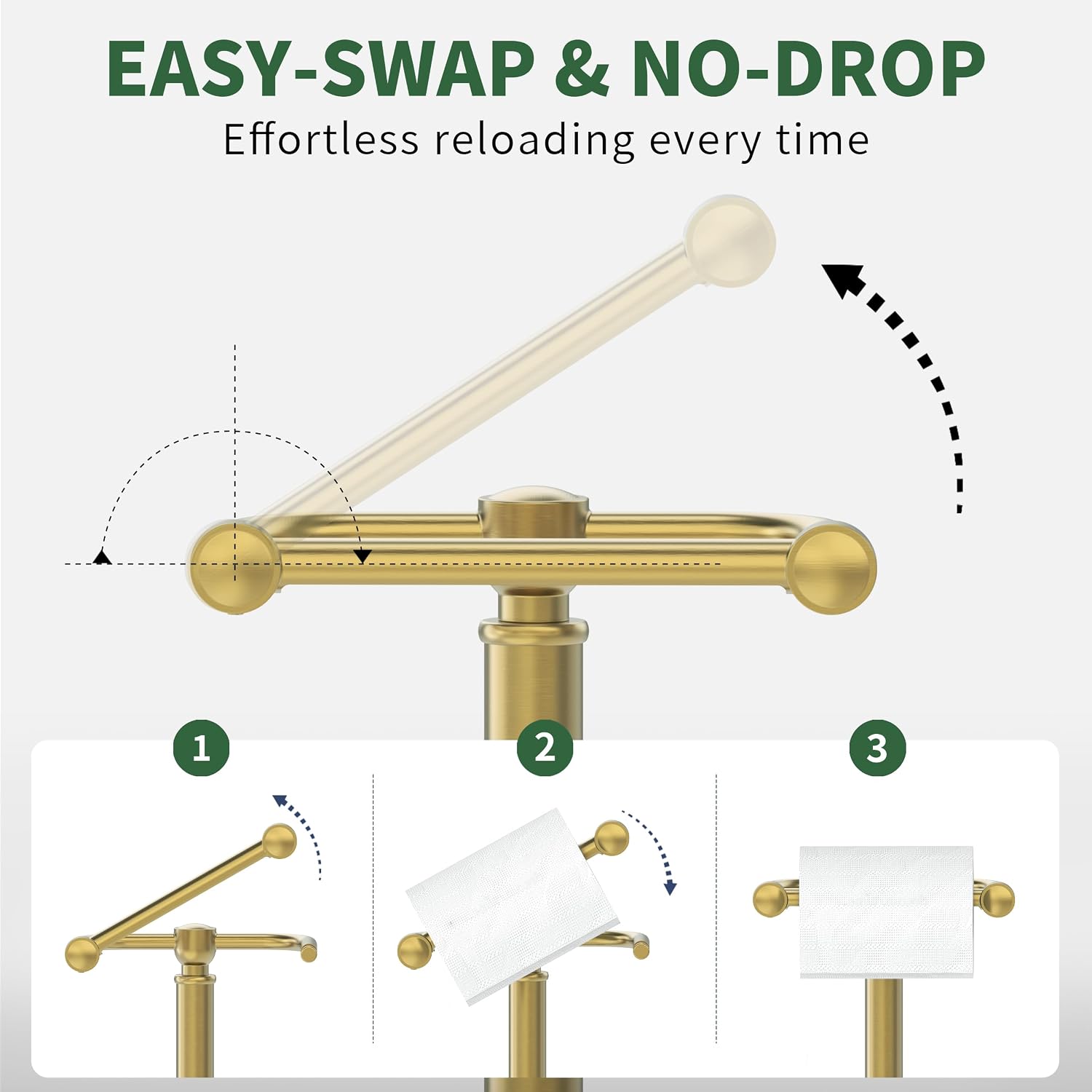 Toilet Paper Holder Stand,Free Standing Toilet Paper Holder,Modern Post Pivoting Toilet Paper Stand with Stable