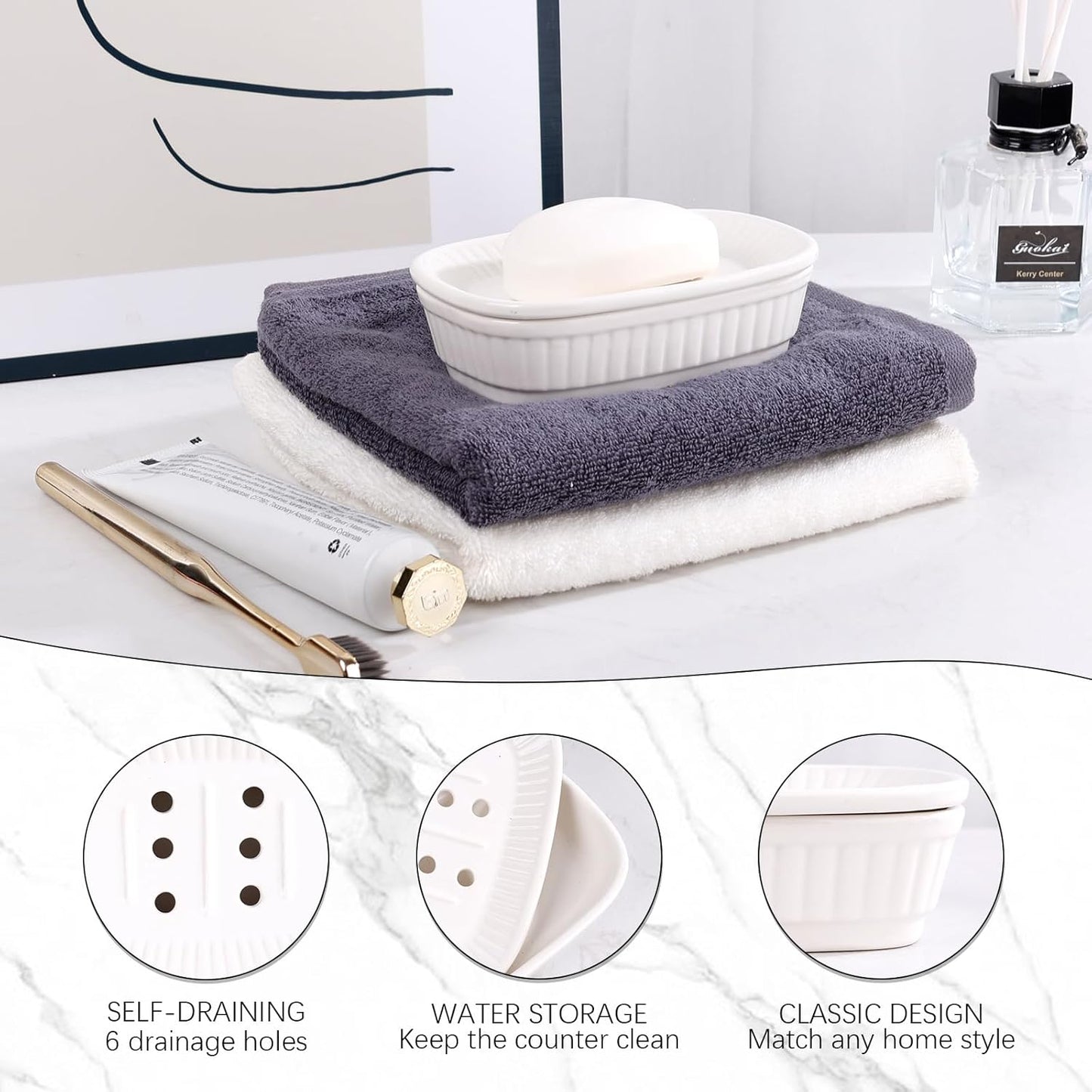Self-draining Soap Holder / 01 Ceramic White