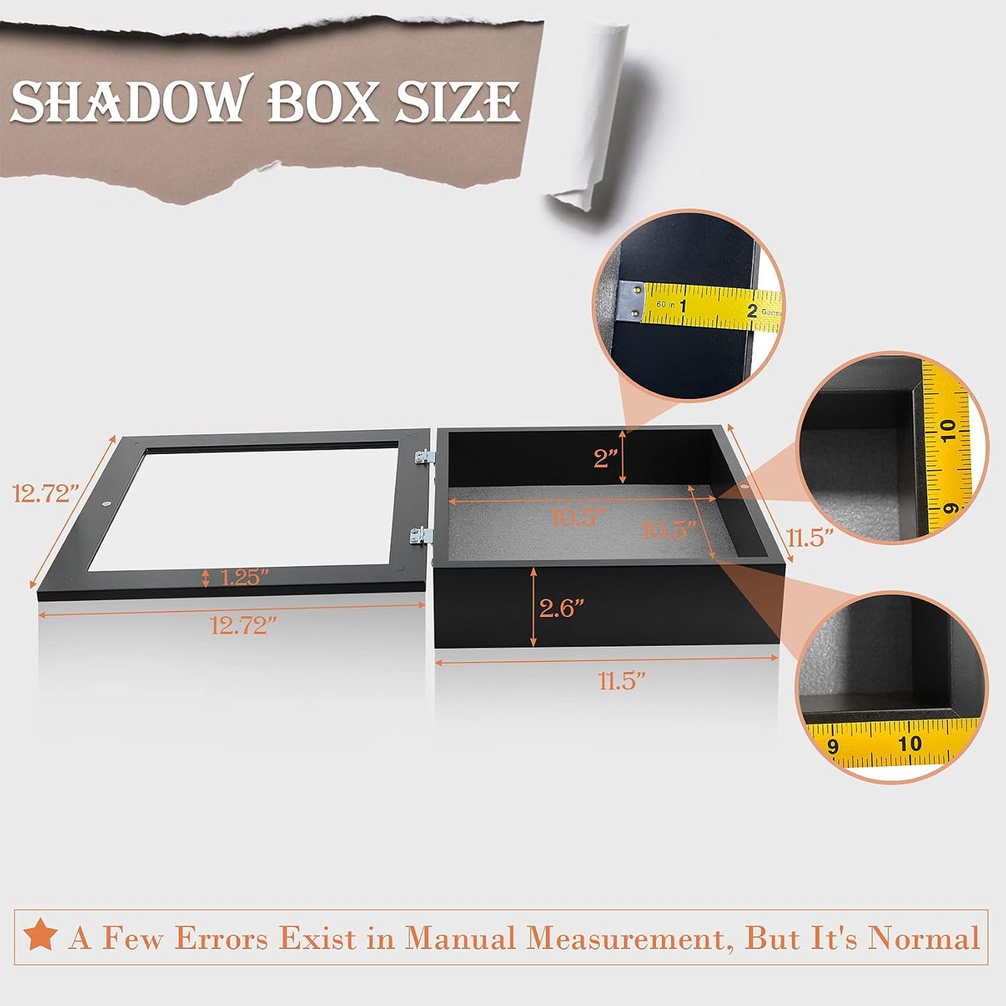 Golden State Art 4 Pack 11x11 Black Shadow Box Frame 2-inch Depth | 6 Pins Included*4, Letter Stickers, 3D Picture