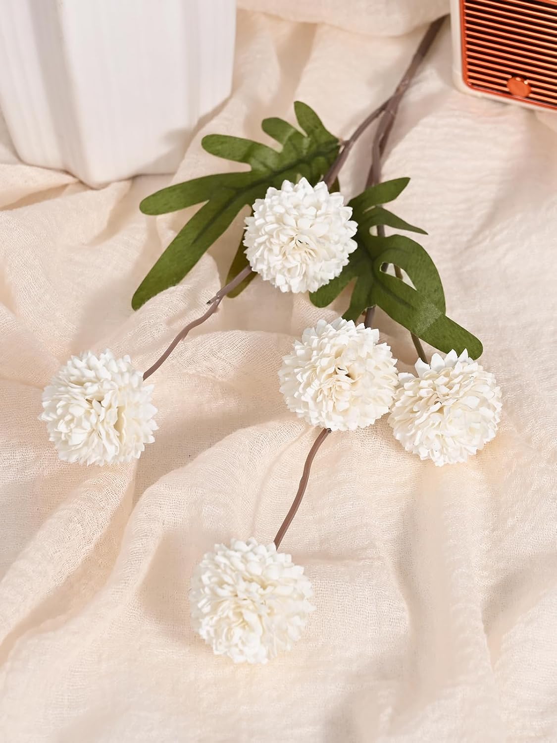 Fake Silk Pompon Mum Artificial Flowers / White / Set of 10