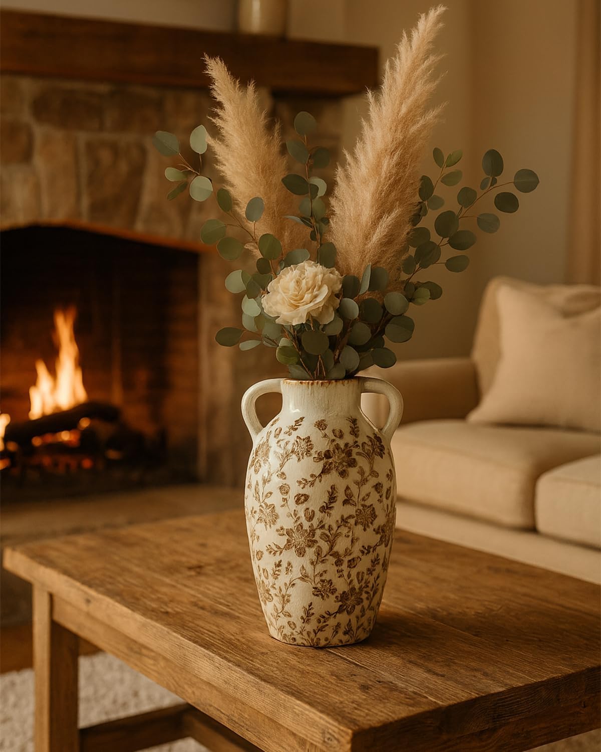 Vintage Ceramic Vase / Brown / 9.45 Inch