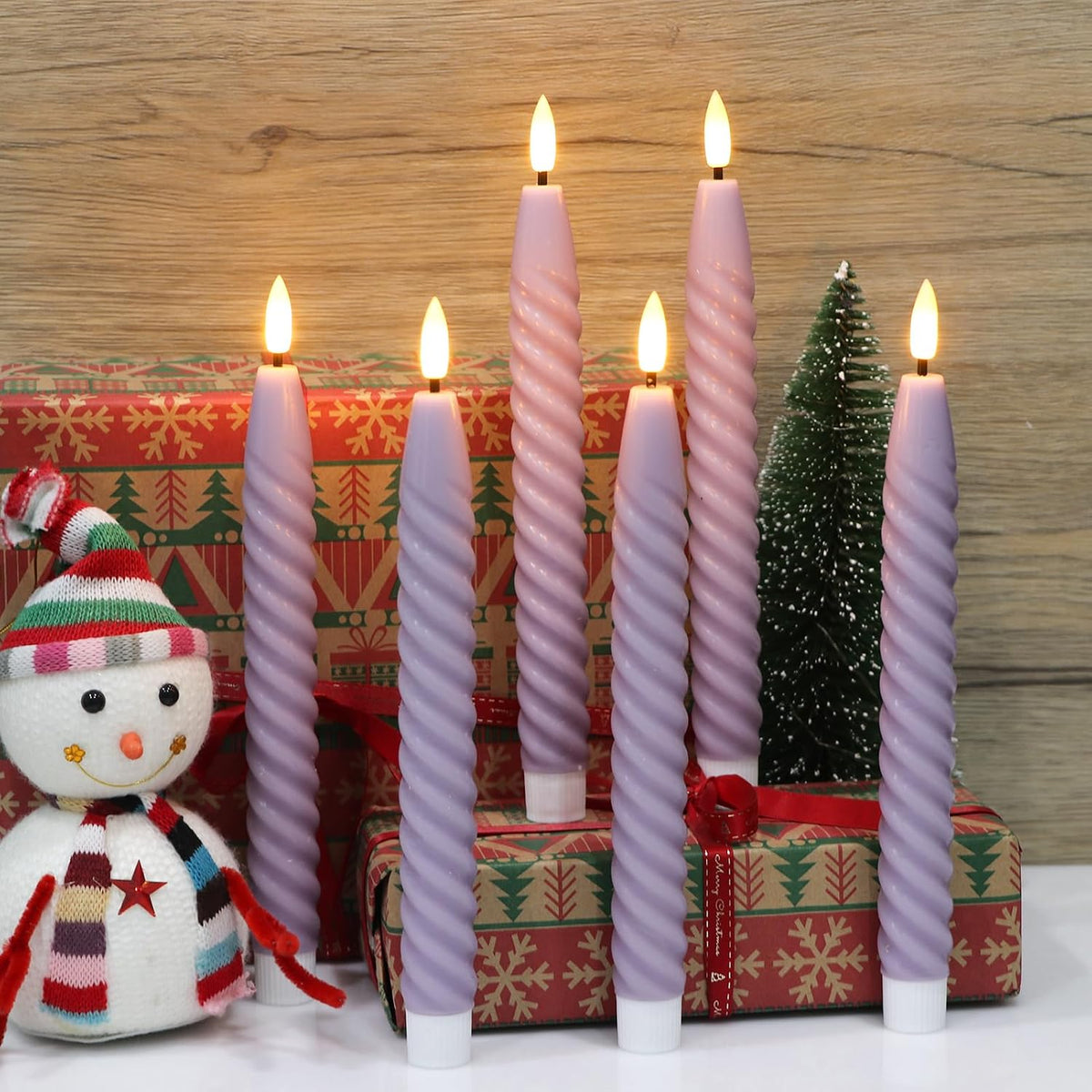 Purple Flameless Taper Candles Flickering with Remote Timer | LED Spiral Taper Candles, Flameless Candlesticks, Battery